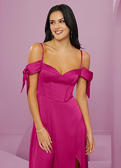 Barbie ♥ Azazie Jurken voor bruidsmeisjes Jurk van Stretch Satijn met A-Lijn Off the Shoulder Barbie Roze image5