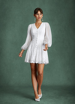 Azazie Dionne Wedding Dresses Diamond White A-Line Lace Dress image8