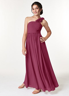 Azazie Flower Junior Mulberry A-Line Pleated Chiffon Dress image5