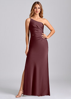 Azazie Marseli Bridesmaid Dresses Sangria Mermaid One Shoulder Stretch Satin Dress image3
