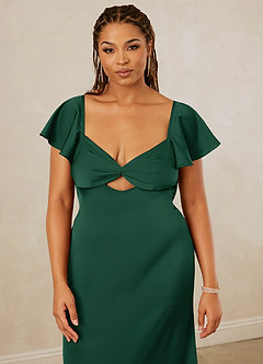 Christian Siriano Bridal for Azazie 1005 Vestidos de damas de honor Vestido de Verde Oscuro de Satén Elástico de Corte Recto con Escote de Corazón image14