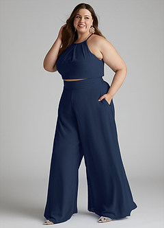 Azazie Kenzi Bridesmaid Dresses Dark Navy Pleated Chiffon Jumpsuit image7