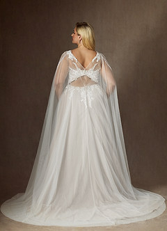 Azazie Goddess Robes de mariée Robe Trapèze en Tulle Col V à paillettes Blanc De Diamant image6