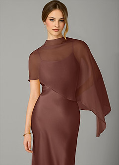 Azazie Jaleesa Bridesmaid Dresses Espresso A-Line High Neck Stretch Satin Dress image2