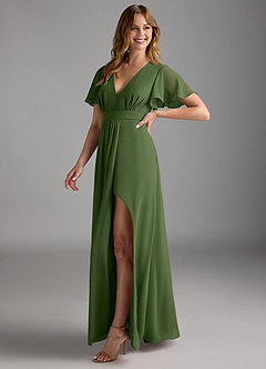Azazie Zaniah Robes de demoiselle d'honneur Robe Trapèze en Mousseline de soie Olive image5