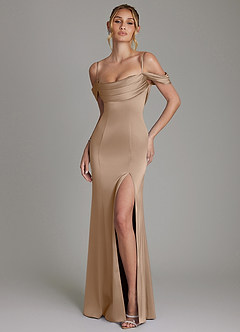 Azazie Nira Brautjungfernkleider Meerjungfrau-Linie Korsett Stretch-Satin Kleid Taupe image1
