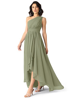 Azazie Mathilda At-home Try On Dresses Agave A-Line One Shoulder Chiffon Dress image3