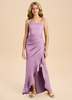 Azazie Buzzy Junior Osłona Pofałdowany Satyna elastyczna Długość podłogi Młodsza druhna Sukienka image3