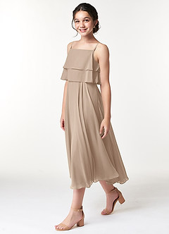 Azazie Ensley Junior Taupe A-Line Pleated Chiffon Dress image3