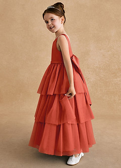 Azazie Megallie Robe Demoiselle D'honneur Fillette Robe Trapèze en Tulle Arc Rouille image4