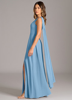 Azazie Tella Bridesmaid Dresses Steel Blue A-Line One Shoulder Chiffon Dress image4