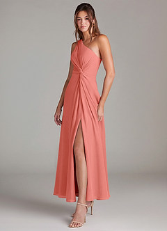 Azazie Brooke Brautjungfernkleider A-Linie One-Shoulder Chiffon Kleid Lachsrosa image3