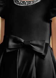 Azazie Pearl Flower Girl Dresses Black Ball-Gown Pleated Matte Satin Dress image7
