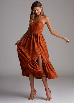 Azazie Delphina Abiti da Damigella Abito Convertibile A-Line in Burnout Floreale Senza Cinturino Paprika image4