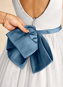 Azazie Seline Flower Girl Dresses Ivory Bermuda A-Line Bow Tulle Dress image3