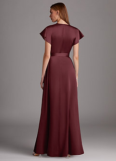 Azazie Nico Bridesmaid Dresses Cabernet A-Line V-Neck Stretch Satin Dress image3