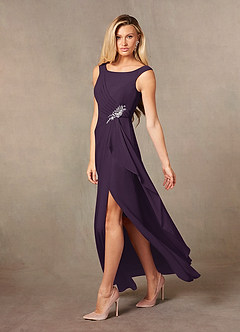 Azazie Yarrow Final Sale Plum A-Line Pleated Chiffon Dress image5