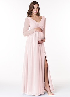 Azazie Teton Maternity Bridesmaid Dresses A-Line Long Sleeve Chiffon Floor-Length Dress image4