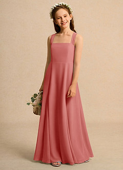 Azazie Tater Junior Formal Robe Demoiselle D'honneur Fillette Robe Trapèze en Mousseline de soie Plissée Antique Rose image1