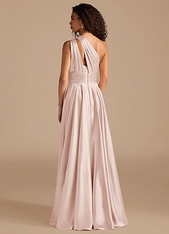 Azazie Charlize Bridesmaid Dresses Blushing Pink A-Line One Shoulder Metallic Satin Dress image8