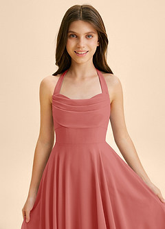 Azazie Kady Junior Vestido de Rosa Antigua de Gasa de Corte en A con Escote de Corazón image4