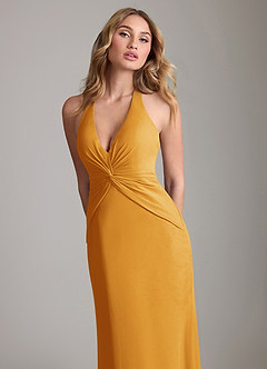 Azazie Valerie Bridesmaid Dresses Butterscotch Mermaid Pleated Chiffon Dress image5