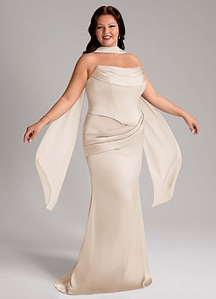 Azazie Sorrel Bridesmaid Dresses White Alabaster Mermaid Strapless Stretch Satin Convertible Dress image12