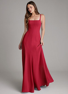 Azazie Nyla Bridesmaid Dresses Scarlet A-Line Square Neckline Chiffon Dress image1