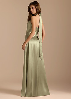 Azazie Tracie Bridesmaid Dresses Moss Green A-Line Pleated Metallic Satin Dress image9