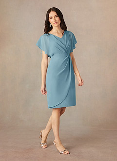 Azazie Julia Mother of the Bride Dresses Moody Blue Sheath V-Neck Pleated Chiffon Dress image2