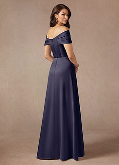 Azazie Amelia Mother of the Bride Dresses Stormy A-Line Off the Shoulder Stretch Satin Dress image2