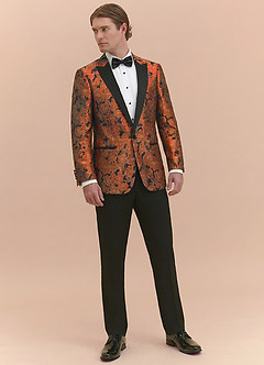 front Samuel Burnt Orange Floral Jacquard Peak Lapel Tuxedo Jacket