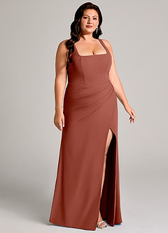 Azazie Mero Bridesmaid Dresses Auburn Sheath Pleated Chiffon Dress image13