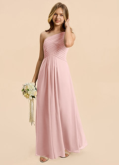 Azazie Emmie Junior Powder Pink A-Line Pleated Chiffon Dress image5