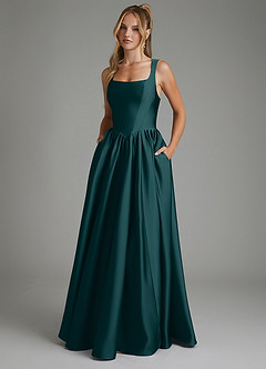 Azazie Nevaeh Bridesmaid Dresses Pine A-Line Corset Stretch Satin Dress image1