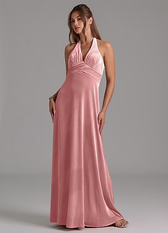 Azazie Tessie Bridesmaid Dresses Dusty Rose A-Line Pleated Velvet Dress image6