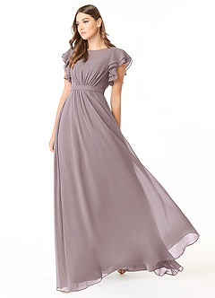 Azazie Daphne Bescheidene Brautjungfernkleider A-Linie Gekräuselt Chiffon Bodenlänge Kleid image3