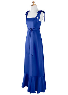 Azazie Barbara Junior Abito A-Line in Raso Opaco Fiocco Blu Reale image8