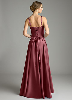 Azazie Evadina Bridesmaid Dresses Desert Rose A-Line Corset Stretch Satin Dress image2