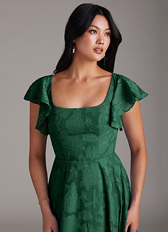 Azazie Bondi Bridesmaid Dresses Dark Green A-Line Side Slit Floral Burnout Dress image6