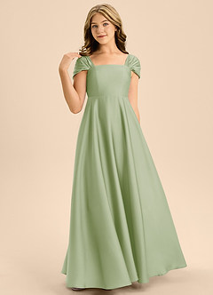 Azazie Rowena Junior Robe Trapèze en Satin extensible Arc Vert Sauge image4