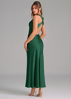 Azazie Evadne Vestidos de damas de honor Vestido de Verde Oscuro de Satén Elástico de Corte Recto con Plisado image2
