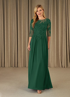 Azazie Mirielle vestidos de madre de la novia Vestido de Verde Oscuro de Gasa de Corte En A con Encaje Scoop image1