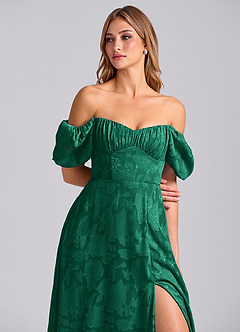 Azazie Mirian Bridesmaid Dresses Emerald A-Line Sweetheart Neckline Floral Burnout Dress image2