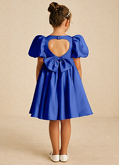 Azazie Muffin vestidos de niña de las flores Vestido de Azul Real de Satin Mate de Corte En A con Con mangas image1