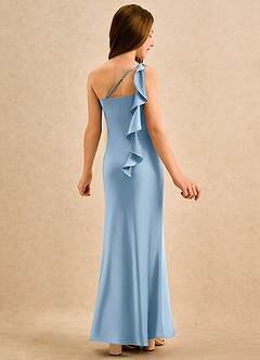 Azazie Almond Girls Formal Jurken voor bloemenmeisjes Kokerjurk Jurk van Stretch Satijn One-shoulder Poederblauw image1