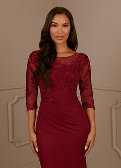 Azazie Fatemah Mother of the Bride Dresses Burgundy Mermaid Scoop Lace Lace Dress image5