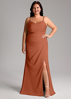 Azazie Deandra Bridesmaid Dresses Cedar Rose Mermaid Pleated Stretch Satin Dress image7