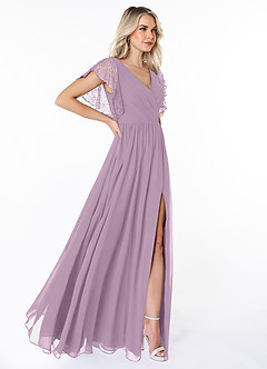 Azazie Zella Bridesmaid Dresses Wisteria A-Line Lace Chiffon Dress image4