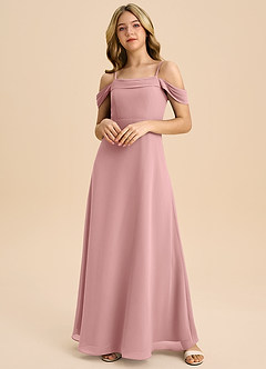 Azazie Anselie Junior Robe Trapèze en Mousseline de soie Épaule décolletée Rose Poussiéreuse image3